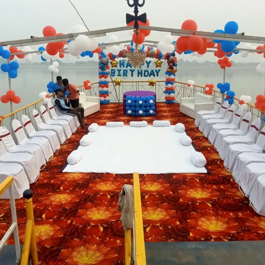 Royal decorated Ganga boat with festive lighting